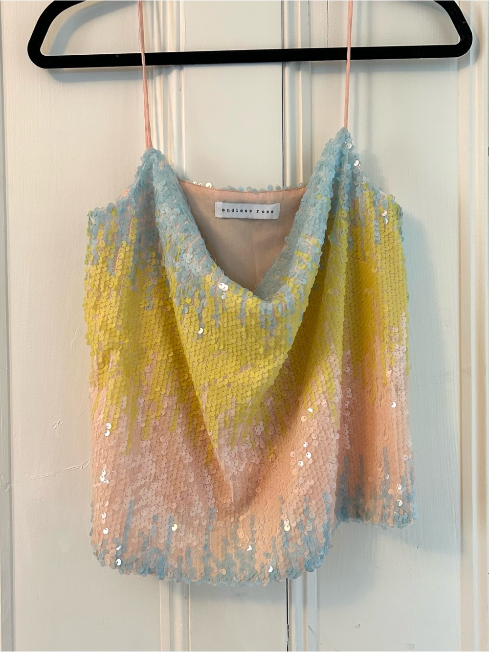 Endless Rose Pastel Sequin Ombre Cowl Neck Tank - Yellow, Pink, Blue